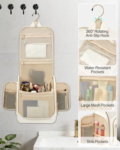 Hanke Hanging Travel Toiletry Bag for Men and Women, Water-Resistant Toiletries Bag Makeup Organizer with Hook, Cosmetic Bag for Bathroom & Travel Essentials Accessories, Off White - color: Off White