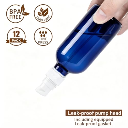 12Pack 4oz Bue Glass Pump Bottles, 120ml with White Pump, Empty Refillable Travel Small Container For Lotion Cream Essentil Oil Shampoo (4oz Blue) - size: 4oz Blue