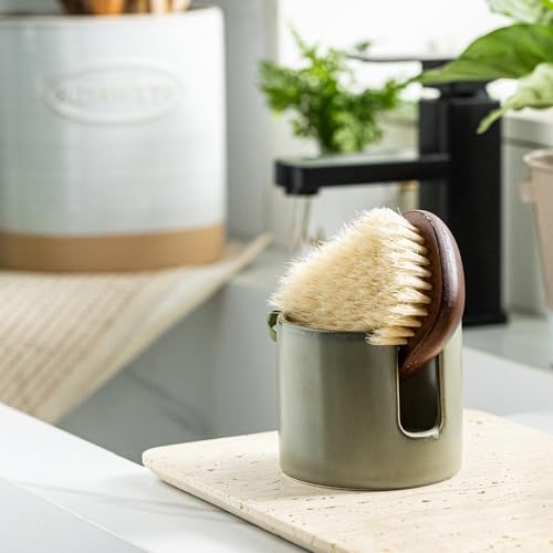 Zoeeker Sponge Holder, Ceramic Dish Sponge Drying Caddy for Kitchen Sink Scrubby Daddy Kitchen Organizer Cute Kitchen Accessories for Counter, Dark Green - color: Dark Green, size: Cylindrical