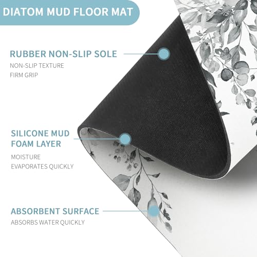 Gibelle Eucalyptus Leaves Bath Mat Rug Set 2 Piece, Super Absorbent Quick Dry Bathroom Rug Set, Non Slip Rubber Backed Bathroom Floor Mat for Tub Shower Sink (17"x24"+20"x32", Grey) - color: A005, size: 17" x 24" + 20" x 32"