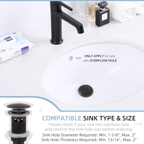 Angle Simple Bathroom Sink Drain with Overflow, Brass Pop Up Sink Stopper for Sink with 1.61 to 2 Inches Drain Hole, Oil-Rubbed Bronze - color: Oil-rubbed Bronze