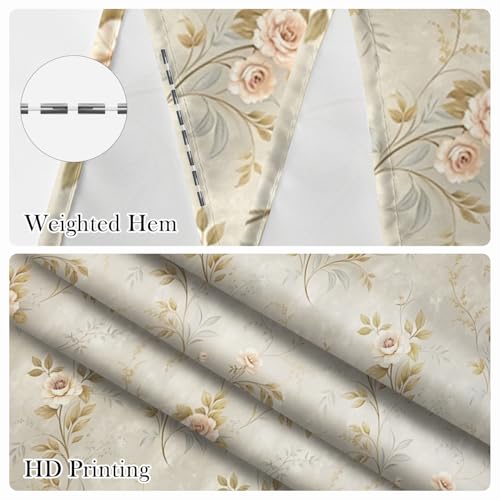 Vintage Floral Shower Curtain 71x74 Inch - Soft Pink Rose & Brown Leaf Printed Bathroom Curtain with Rust-Proof Hooks, Waterproof Fabric Bath Curtain for Classic Romantic Home Decor - color: Floral-d