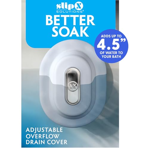 SlipX Solutions Better Soak, Overflow Drain Cover, Adjustable Bathtub Depth Extender, Fits All Drain Types for The Deepest Baths, Silicone, White