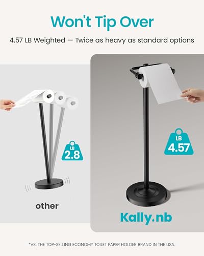 Freestanding Toilet Paper Holder Stand, 4.57 LB Weighted Base Toilet Paper Stand with Pivoting Arm, 304 Stainless Steel Floor Toilet Roll Holder No Drilling, 25.6 Inch, Matte Black - color: Black