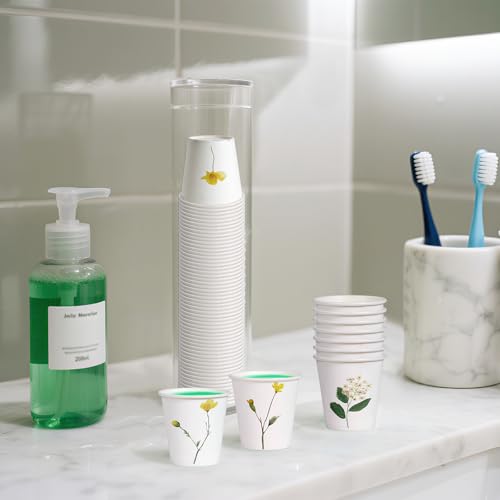 WRAPAHOLIC 3oz Paper Cups - 100 Pack Disposable Bathroom Cups with Wildflower Design, Small Mouthwash Cup for Toothbrush Rinse, Home Bathroom, Picnic, BBQ, Travel and Party - color: Yellow Wild Flower