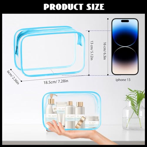 YedsIntu 16 Pieces Clear Cosmetic Bags, PVC Clear Pouch with Zipper TSA Approved Toiletry Bag for Travelling, Waterproof Transparent Travel Makeup Cosmetic Organizer Case for Men and Women (Blue-M) - color: Blue-M