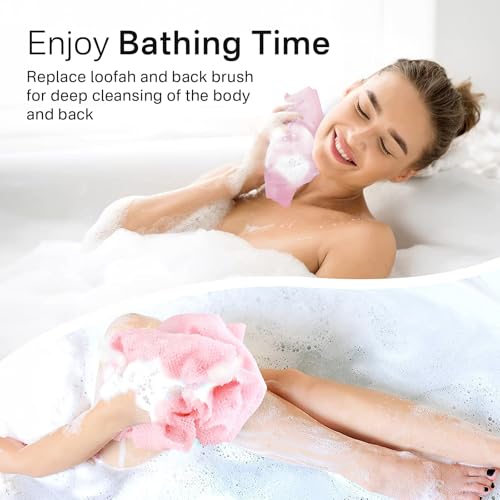Yiclick Exfoliating Washcloth Towel- Exfoliating Body Scrubber Exfoliator, Back Scrubber for Shower Bath, Exfoliate Rags Wash Cloths, Loofah Lufa Sponge, Body Scrub & Exfoliation Women Men - color: Pink