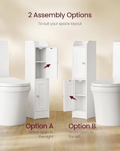 VASAGLE Storage Cabinet Slim with Reversible Doors, Farmhouse | Small Storage Corner Floor Cabinet, Narrow Orgnizer, Adjustable Shelves, Cloud White, Siren Collection, UBBK312WB01S - color: Cloud White, style: 2doors (31.5"H)