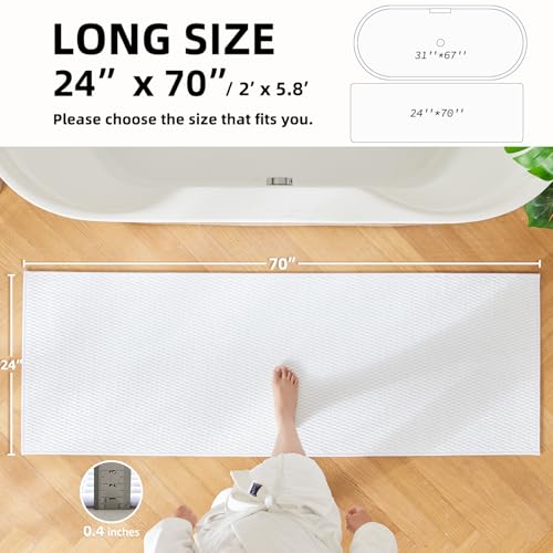 TYUU Bathroom Runner Rugs, Long Bath Mat Runner Washable Thin Quick Dry Low Pile Bathroom Runner Rugs Non Slip, White 24"x70" - color: White, size: 2' X 5'10" (Runner)