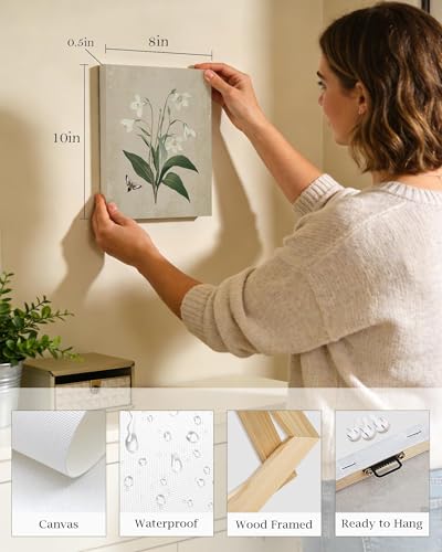 KUVIOKE Vintage Botanical Boho Framed Wall Art Set of 4 Piece Antique Flower Prints Farmhouse Retro Plants Rustic Artwork Bathroom Kitchen Home Decor Ready to Hang 8x10inx4pcs (Framed) - color: Vintage Botanical - Standard, size: 8 x 10in x 4 Panels