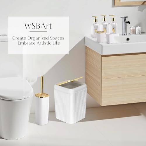 17PCS Bathroom Accessories Set, White Bathroom Set Bathroom Accessories Set with Trash Can, Toilet Brush, Toothbrush Holder, Qtip Holder & 3PCS Soap Dispenser - size: Bath Set with Press-Top Trash Can, style: White
