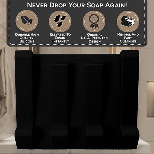 Silicone Soap Dish (USA Patented) Self Draining Bar Soap Holder for Shower Bathroom Sink, Drying Soap Dish Tray Sponge Holder Easy Cleaning Soap Saver Travel Accessories (Black, 2) - color: Black, 2