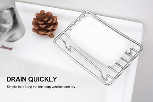 Bar Soap Dish Holder for Shower Bathroom Stainless Steel Rust Proof Self Draining with Beige Soap Saver Pad - color: Silver