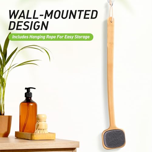 NURENDER Dual-Sided Back Scrubber for Shower, 21.65'' Long Handle Back Brush, Soft Silicone for Sensitive Skin, Dry Brushing & Back Cleansing, Dry Quickly Body Bath Brush for Men, Women, Elderly - size: 21.65 Inch