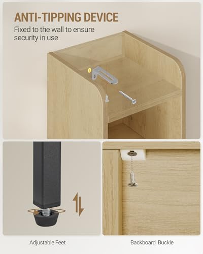 Hzuaneri Bathroom Storage Cabinet, Small Corner Floor Cabinet with Door and Shelves, Narrow Toilet Paper Holder, Bathroom Organizer with Adjustable Shelf, for Small Spaces, Yellow BC08202B - color: Yellow, size: 7.9"D x 7.9"W x 32.7"H