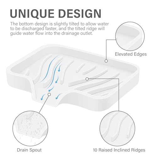Silicone Soap Dish with Drain, SAISN Kitchen Soap Tray for Shower 2 Pack Self Draining Soap Dish Soft Bathroom Soap Holder for Kitchen Sink Flexible Portable Soap Saver, White - color: White