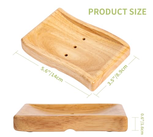 Wooden Soap Dish, Wavy-Shaped Soap Holder with 3 Draining Holes Design, Countertop Soap Saver for Shower/Bathroom/Sink/Kitchen, Self Draining Soap Tray Container, Natural - color: Natural