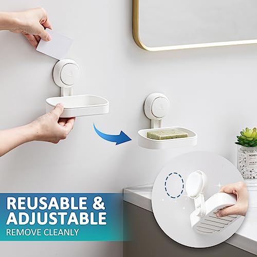 TAILI Soap Holder Soap Dish for Shower, Suction Cup Soap Holder for Shower Wall, Bathroom Accessories, Removable Strong Hold Soap Saver, Drill Free, White 2 Set - color: White, size: 2 Set
