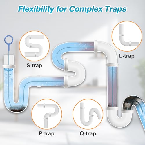 50 Inch Drain Snake Hair Drain Clog Remover Tool for Bathroom Sink – 4 Pack | Reusable Brush, 50-Inch Break-Resistant Steel Wire Rope with Nylon Coating, 0.27-inch wand for Shower Drain Cleaning
