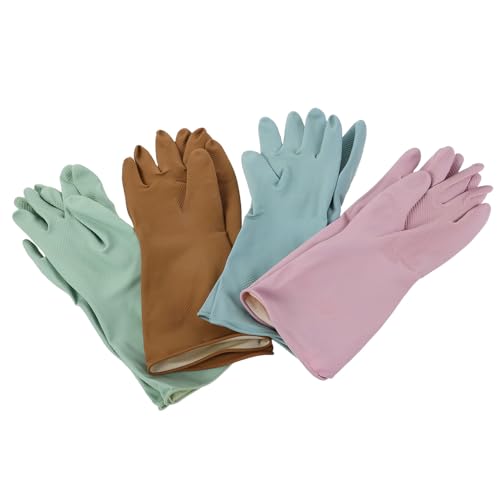 Reusable Latex Cleaning Gloves for Dishwashing 4-pair Set Waterproof Non-slip Kitchen Gloves for Household, Bathroom, Laundry Cleaning with Sturdy Wear-resistant Material, Size M