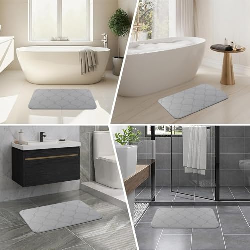 Stone Bath Mat Diatomaceous Earth Shower Mat Non-Slip Super Absorbent Quick Drying Diatomite Stone Mats for Bathroom Floor Kitchen, 2 Pack (Light Grey, 24x15) - color: Light Grey Wave