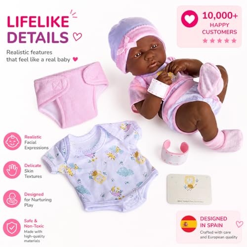 8 piece Layette Baby Doll Gift Set | JC Toys - La Newborn Nursery | 14" Life-Like African American Newborn Doll w/ Accessories | Pink | Ages 2+ - color: Pink African American