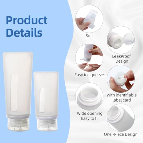 17 Pack Silicone Travel Bottles Kit for Toiletries, TSA Approved Travel Size Portable Refillable Pouch Containers Leak Proof Accessories Essentials Set for Shampoo Conditioner Lotion White