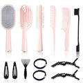 Hair Brush Set, Professional Styling Tools with Combs and Accessories, Pink, Gift Box Included (Pink Brush+Pink Comb) - color: Pink Brush+Pink Comb