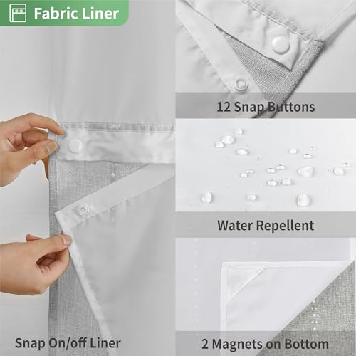 eachope No Hook Stall Shower Curtain with Snap-in Fabric Liner - 54x80 Heavy-Duty Linen Textured Striped Design,Narrow Rustic Modern Farmhouse Bohemian Bathroom Curtain,Water-Repellent,Grey/Gray - color: Grey, size: 54"W x 80"L (Pack of 1)