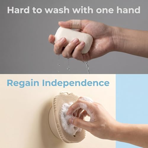 Soft Silicone Body Scrubber, Gentle Like a Hand Exfoliating Your Skin and Build Up Lather Easily, Back Large Suction Cup Easy to Store, Long-Lasting & Deep Clean (Beige) - color: Beige