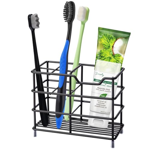 Urbanstrive 304 Stainless Steel Bathroom Toothbrush Holder Toothpaste Holder Stand Bathroom Accessories Organizer (Black, Small) - color: Black, size: Small