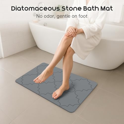 ArtyCozy Extra Large Stone Bath Mat with Non-Slip Rubber Back, 31.5" × 19.7", Super Absorbent Diatomaceous Earth Mat for Bathroom, Quick Drying Shower Rugs for Bathtub, Easy to Clean, Dark Grey - size: 31.5" x 19.7" (Rectangular)