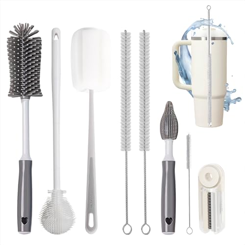 8Pcs Water Bottle Cleaner Brush Compatible with Stanley, Multipurpose Brush Cleaner Kit with Nylon Straw Brush 4 in 1 Bottle Gap Cleaner and Silicone Cup Cleaners - color: Gray