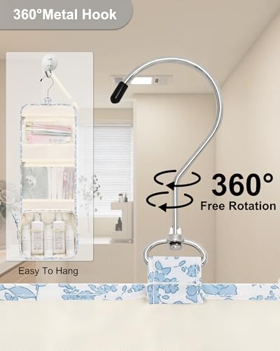 Relavel Small Hanging Toiletry Bag for Men and Women, Portable Hanging Organizer for Travel-Sized Shower Dopp Kit, Waterproof Toiletries Organizer with 3 Compartments for Outdoor - Blue Flower - color: 01 Blue Flower, size: Small