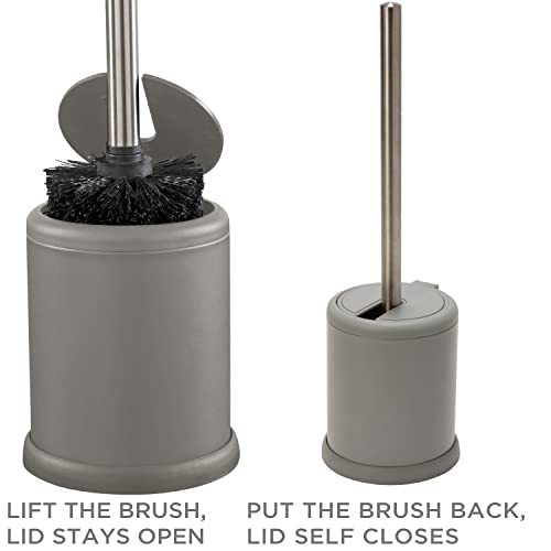 Bath Bliss Toilet Brush and Holder | Self Closing Lid | 360 Degree Brush Head | Bathroom Cleaning | Compact Size | Storage and Organization | Matte Grey - color: Matte Grey, size: 1 Pack