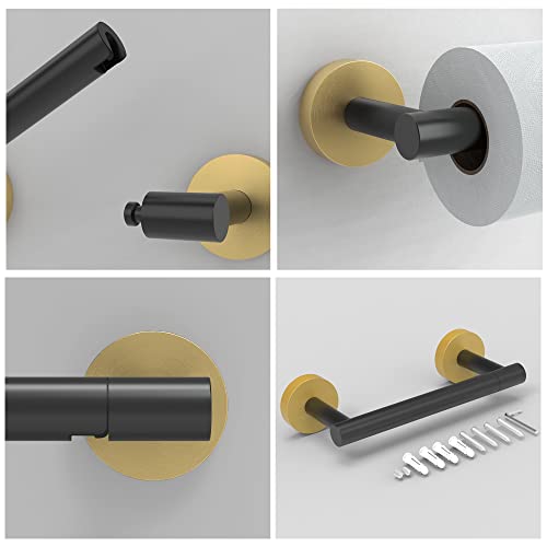 RARXTR Black and Gold Toilet Paper Holder SUS304 Stainless Steel Double Post Pivoting Toilet Paper Roll Holder Wall Mounted Tissue Holder for Commercial Bathroom RV Matte Black & Brushed Brass Finish - color: Black and Gold, size: Wall Mount