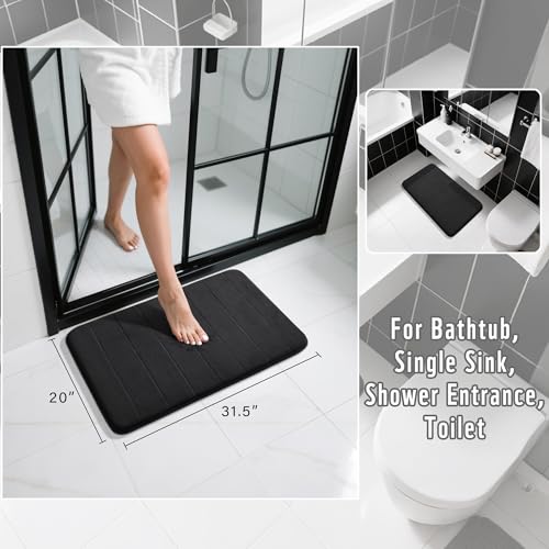 Yimobra Memory Foam Bath Mat, Super Soft Absorbent Bathroom Rug Non Slip 31.5x20 Inch, Quick Dry, Machine Washable Floor Carpet for Tub Shower, Home Decor Accessories, Black - color: Black, size: 31.5" X 20"