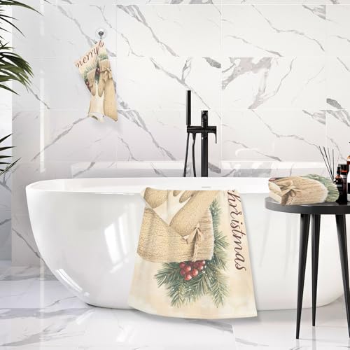 AIXIWAWA Bath Towel Set Christmas Glove Print, 2 Pieces Large Cotton Towels Soft Absorbent for Bathroom Facial Body Cleaning Drying Towels