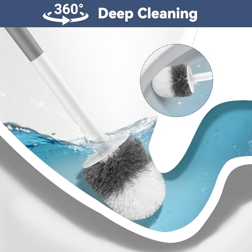 Toilet Brush, 3 Pack Compact Toilet Bowl Brush and Holder Set with Nylon Bristles Toilet Cleaner Brush Hidden Toilet Scrubber Brush for Bathroom Cleaning, Grey & White - color: Grey White-3p