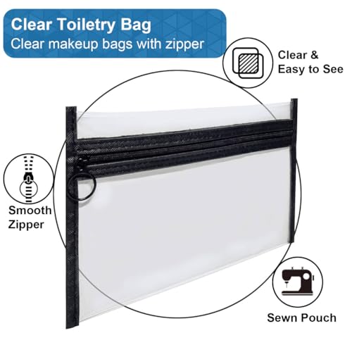 Clear Toiletry Bags with Loop Zipper, 3 Assorted Sizes PVC Cosmetic Pouches, Large Medium Small Travel Makeup Storage Organizer for Men Women