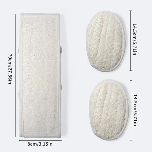 Natural Loofah Back Scrubber, Exfoliating Sponge Set for Showers | Unisex Body Exfoliator and Oval Bath Pads for Back Deep Cleansing, Ideal for Men and Women at Home, Gym or During Travel