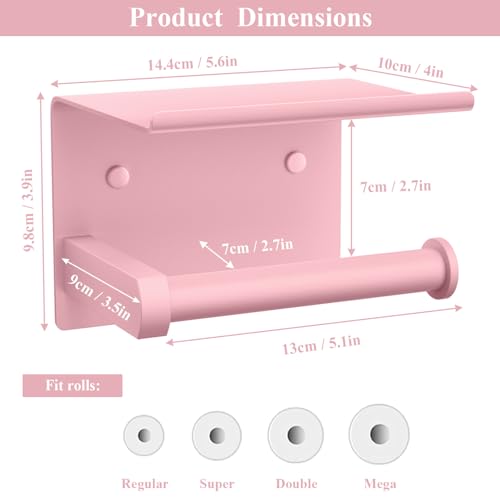 Tindbea Toilet Paper Holder with Phone Shelf, Adhesive or Screw Wall Mount Toilet Tissue Roll Holder, Rustproof & Multifunctional Stainless Steel Bathroom Storage Dispenser (Blush Pink) - color: G-blush Pink