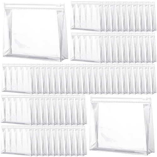 Xuniea 100 Pcs Mini Clear Makeup Bag PVC Small Travel Toiletry Organizer Pouches Bulk Waterproof Transparent Plastic Cosmetic Bag with Zipper for Women Men Travel(7.9'') - size: 7.9''