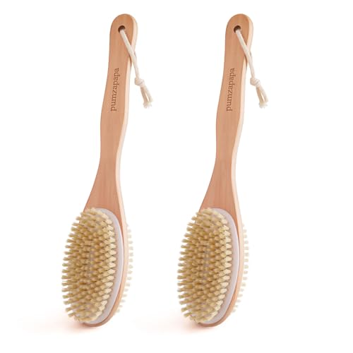 Double-Sided Body Brush, Long-Handled Bath Brush Set, Dry/Wet Dual-Use Exfoliating Wooden Cleansing Brush, Unisex Cleansing Scrub Brush, 2 Pack - size: Double-sided