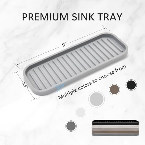 Silicone Sponge Holder for Kitchen Sink - Dish Soap Holder 2Pack Light Grey | Waterproof sponge soap tray, kitchen counter / bathroom sink caddy Organizer; dish sponge holder, soap dispenser, scrubbers - color: Light Grey