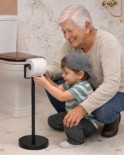 RUACQ Toilet Paper Holder Stand, Floor Toilet Paper Stand with Weighted Base, SUS304 Stainless Steel Bathroom Toilet Paper Holder Free Standing, Heavy Duty (Matte Black, 1 Pack) - color: Matte Black, size: Free Standing