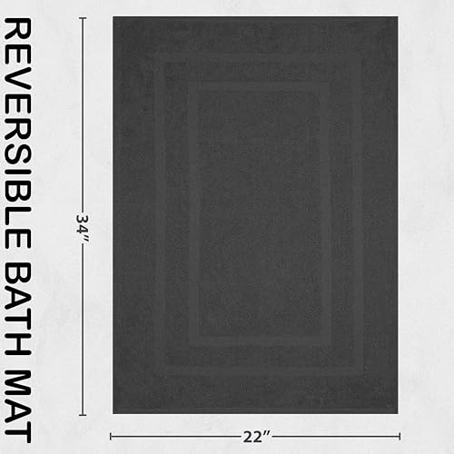 GOLD TEXTILES Premium Grey Bath Mat - 2 Pack 22x34 Inches - Not a Bathroom Rug - 100% Ring Spun Cotton - Highly Absorbent & Non Slip Shower Bathroom Floor Mat Towel - Machine Washable - color: Grey, size: 2 Pack 22x34