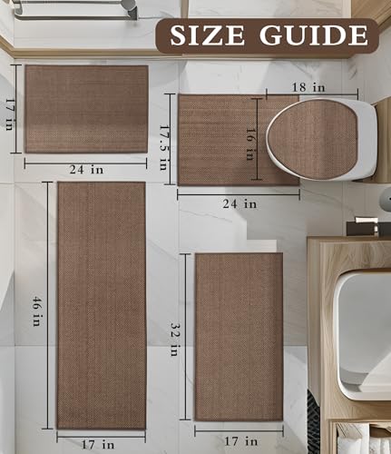 YIHOUSE Bathroom Rugs Sets 5 Pieces, Coffee Ultra Thin Bath Mats Fit Under Door, Absorbent Quickly Dry Rubber Backing Braided Bath Mat Set, Non Slip Washable Bath Rugs Mat for Bathroom Floor, Coffee - color: Coffee, size: 5pieces