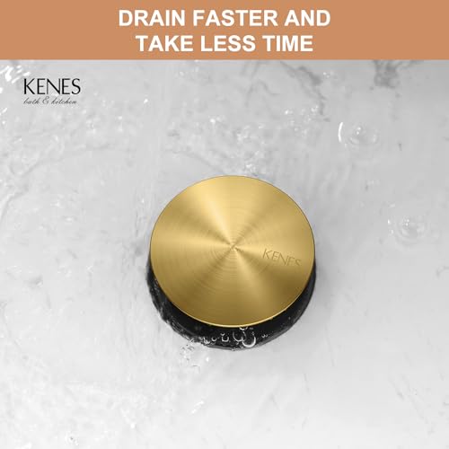 KENES Bathroom Vessel Sink Pop Up Drain Without Overflow Assembly, Lavatory Vanity Sink Drain Stopper, Anti-Clogging Drain Strainer, Brushed Gold, KE-P300A-4 - color: Brushed Gold, size: Big Pop up Cap (Without Overflow)