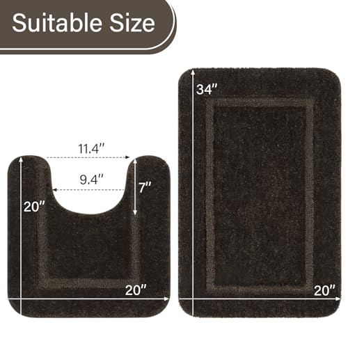 LOCHAS Bathroom Rug Set Brown, Soft Bath Rug Set 2 Piece, Toilet Mat U-Shaped 20x20 and 34x20 Bath Rugs, Quickly Dry Mats for Bathroom, Tub, Washable, Super Absorbent Floor Mat - color: Brown, size: 34" x 20" Plus 20" x 20" (U-Shape)